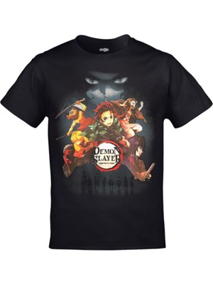 Cakkey Demon Slayer Kimetsu No Yaiba Anime Ön Arka Baskılı  Siyah Tshirt