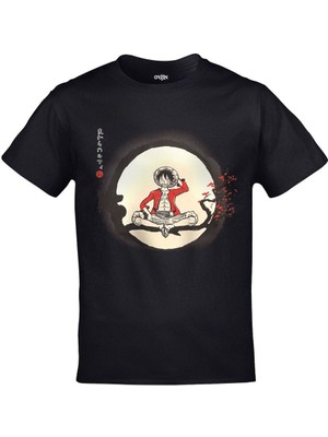 Cakkey One Piece Monkey D. Luffy Ağaç Baskılı  Siyah Tshirt