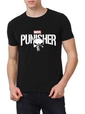 Cakkey Siyah Punisher Baskılı T-Shirt