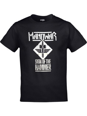 Cakkey Unisex Siyah Manowar Sign Of The Hammer Baskılı Tshirt
