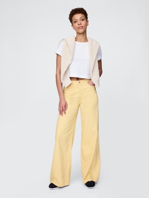 Kadın Sarı Mid Rise Ultrasoft Baggy Jean Pantolon