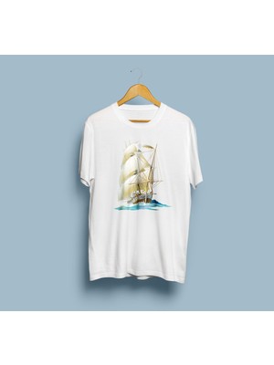 Bahriyeli Collection Oversize Yelkenli Tekne Tasarım Unisex T-Shirt