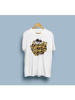 Bahriyeli Collection Oversize Sunday Funday Tasarım Unisex T-Shirt