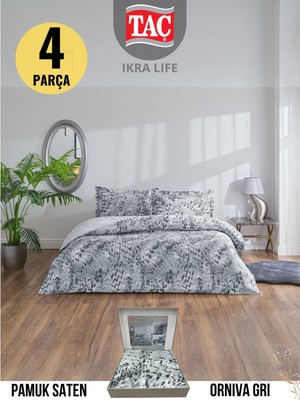 Taç Ornıva Saten Çift Kişilik Nevresim Takımı Gri