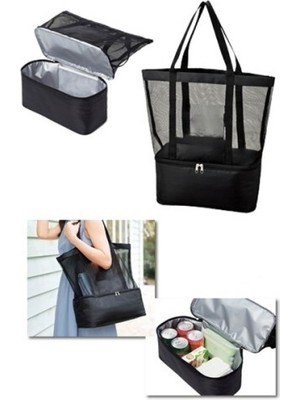 Termoslu Fileli Altı Buzluklu Plaj Çantası