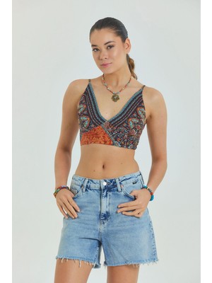 Bağcıklı Sırtı Açık Ayarlanabilir Crop Bluz