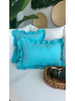 Vintage Fırfırlı Turkuaz Rengi Kırlent Kılıfı 1AD