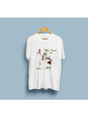 Bahriyeli Collection Oversize Italya Haritası ve Turistik Yerler Tasarım Unisex T-Shirt