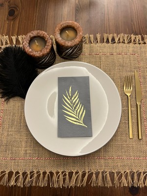 Kidspartim Gold Yaldızlı Gri Yaprak Desenli Peçete 16 Adet