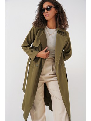 5918 Kruvaze Yaka Trençkot - Haki