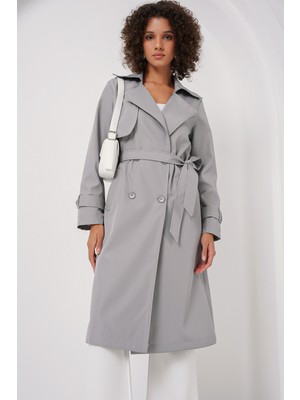 5918 Kruvaze Yaka Trençkot - Gri