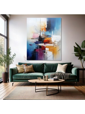 Yağlı Boya Görünümlü Soyut Kanvas Tablo Renkli Fırça Darbeleri Modern Salon Kanvas Duvar Tablosu