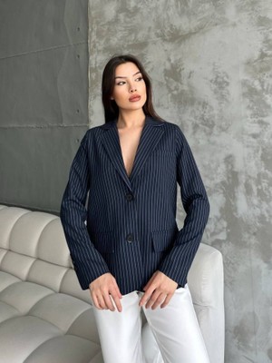 Gökyüzü Moda Çizgi Desenli Ceket