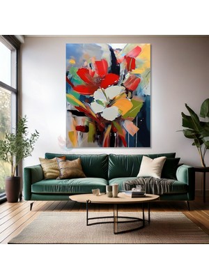 Kanvas Duvar Tablosu Soyut Çiçekler Yağlı Boya Görünümlü Dijital Baskı Salon Tablosu Modern Tablo