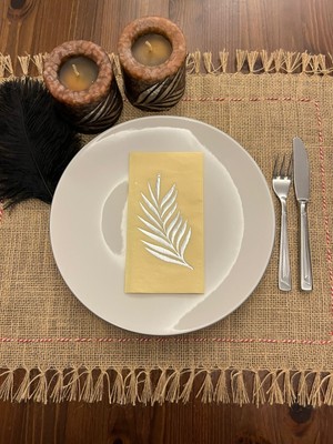 Kidspartim Gümüş Yaldızlı Sarı Yaprak Desenli Peçete 16 Adet