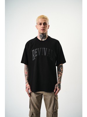 Erkek Revival Baskılı Oversize T-Shirt Siyah