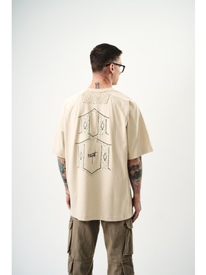 Erkek Eight Baskılı Oversize T-Shirt Bej