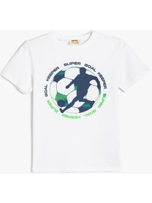 Koton Futbol Temalı Baskılı Bisiklet Yaka Pamuklu Kısa Kollu Tişört