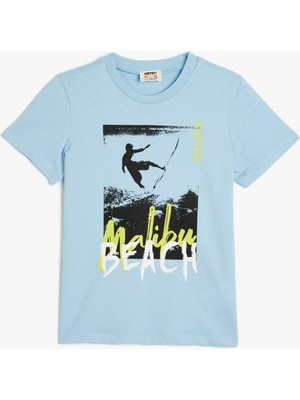 Koton Basic Tişört Sörf Baskılı Kısa Kollu Bisiklet Yaka Pamuklu