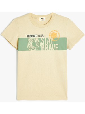 Koton Kaplan Baskılı Kısa Kollu Bisiklet Yaka Pamuklu Tişört