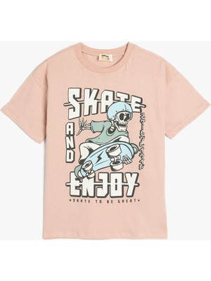 Koton Kaykay Baskılı Bisiklet Yaka Kısa Kollu Pembe Erkek Çocuk T-Shirt 5SKB10044TK