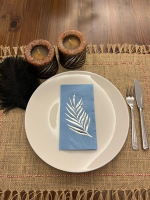 Kidspartim Gümüş Yaldızlı Mavi Yaprak Desenli Peçete 16 Adet