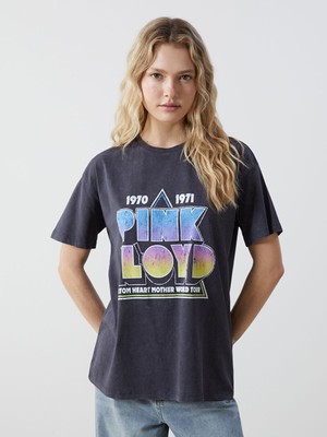 Lc Waikiki Yeni Sezon Bisiklet Yaka Pink Floyd Baskili Kadin Tisort - S57142Z8