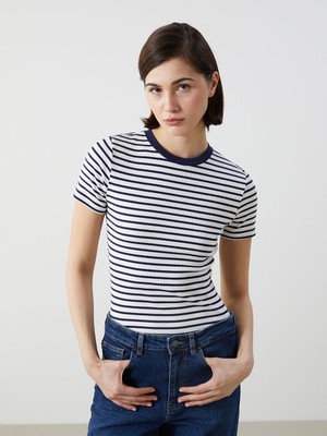 Lc Waikiki Yeni Sezon Bisiklet Yaka Cizgili Kadin Tisort - S5I397Z8