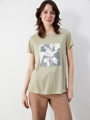 Lc Waikiki Yeni Sezon Bisiklet Yaka Baskili Kadin Tisort - S5FV42Z8