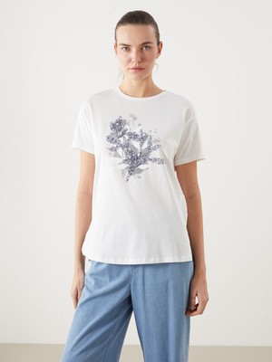 Lc Waikiki Yeni Sezon Bisiklet Yaka Cicekli Kadin Tisort - S5FP63Z8