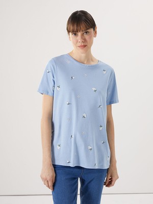 Lc Waikiki Yeni Sezon Bisiklet Yaka Desenli Kadin Tisort - S5AG42Z8