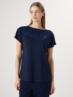 Lc Waikiki Yeni Sezon Bisiklet Yaka Pul Payetli Kadin Tisort - S5AS99Z8