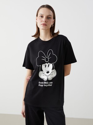 Lc Waikiki Yeni Sezon Bisiklet Yaka Minnie Mouse Baskili Kadin Tisort - S5KU74Z8