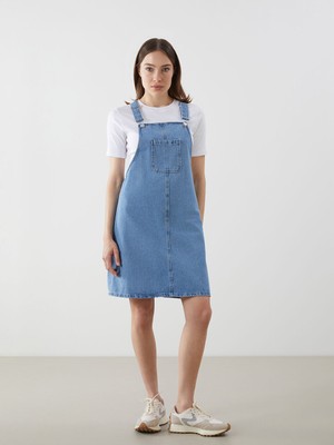 Lc Waikiki Yeni Sezon Kare Yaka Duz Askili Kadin Jean Salopet Elbise - S5GN82Z8