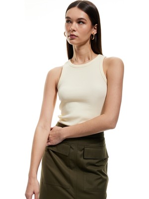 Koton Pamuklu Kolsuz Halter Yaka Basic Fitilli Atlet