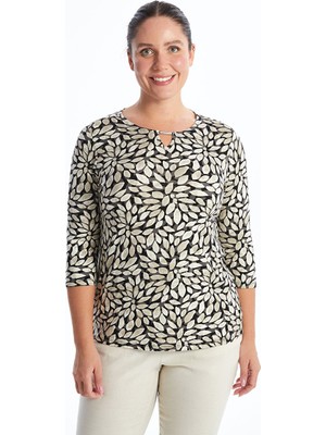 Lc Waikiki Yeni Sezon Bisiklet Yaka Desenli Kadin Tisort - S55012Z8