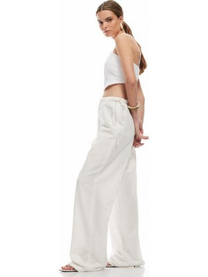 Koton Viskon Keten Karışımlı Yanları Bağlama Detaylı Geniş Paça Pantolon