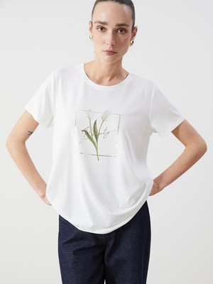 Lc Waikiki Yeni Sezon Bisiklet Yaka Cicekli Kadin Tisort - S5FP74Z8