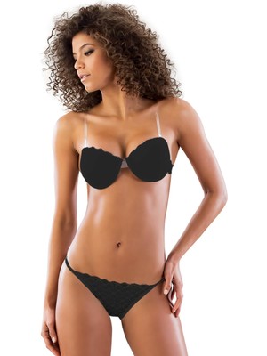 Modlive Siyah Mı Emay 2722 Strablez Sırtı Şeffaf Sütyen Takım Push-Up