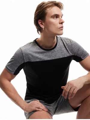 Koton Kısa Kollu Bisiklet Yaka Renk Bloklu Oversize Spor Tişört