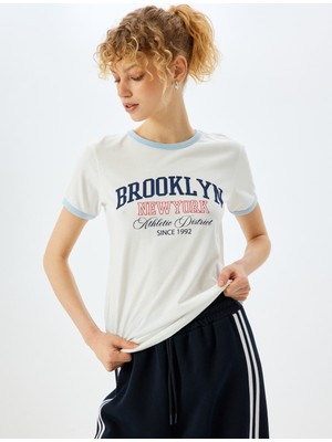 Koton Slogan Baskılı Pamuklu Bisiklet Yaka Kısa Kollu Tişört