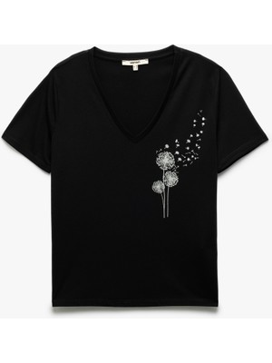 Koton Kısa Kollu Baskılı V Yaka Kadın Tişört