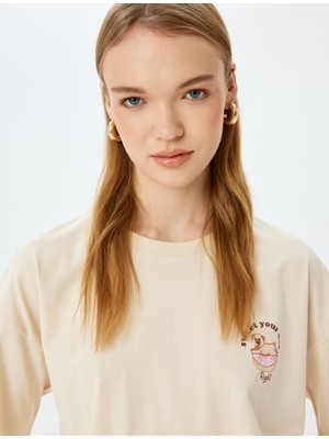 Koton Bisiklet Yaka Slogan Baskılı Oversize Kısa Kollu Pamuklu Tişört