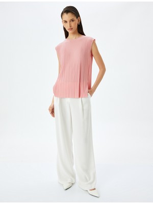 Koton Bisiklet Yaka Kolsuz Pileli T-Shirt