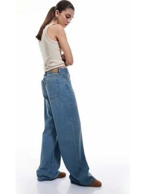 Koton Pamuklu Bol Kesim Cepli Denim Pantolon - Loose Straight Fit Jean