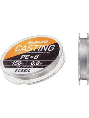Gosen Answer Casting PE 8 Örgü Spin İpi 150mt Fine Silver Color  2.0 PE
