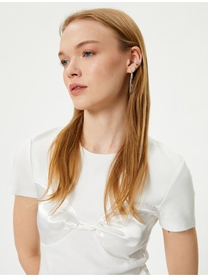 Koton Bisiklet Yaka Tişört Fiyonk Detaylı Kısa Kollu