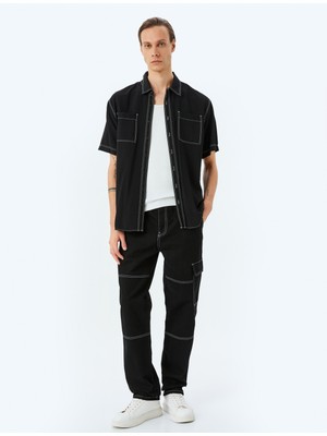 Koton Oversize Pamuklu Dikiş Detaylı Kargo Straight Kot Pantolon