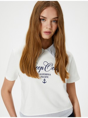 Koton Polo Yaka Tişört Kısa Kollu Marina Temalı Baskılı