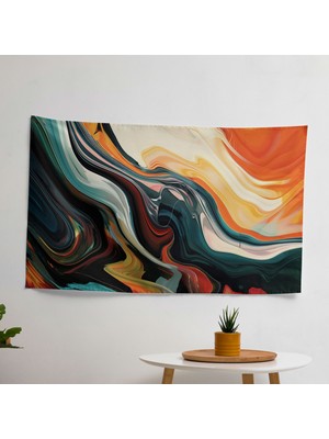 Akışkan Soyut Sanat Duvar Örtüsü -  Pamuk Sırt, Polyester Ön, Ranforce Kumaş - Canlı Renkler,
